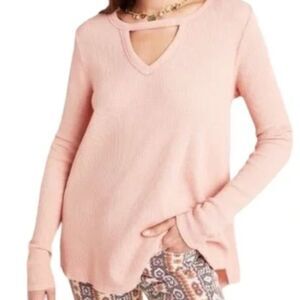Anthropologie t.La Pink Nadia Cut Out Thermal Waffle Tunic Top Size Medium